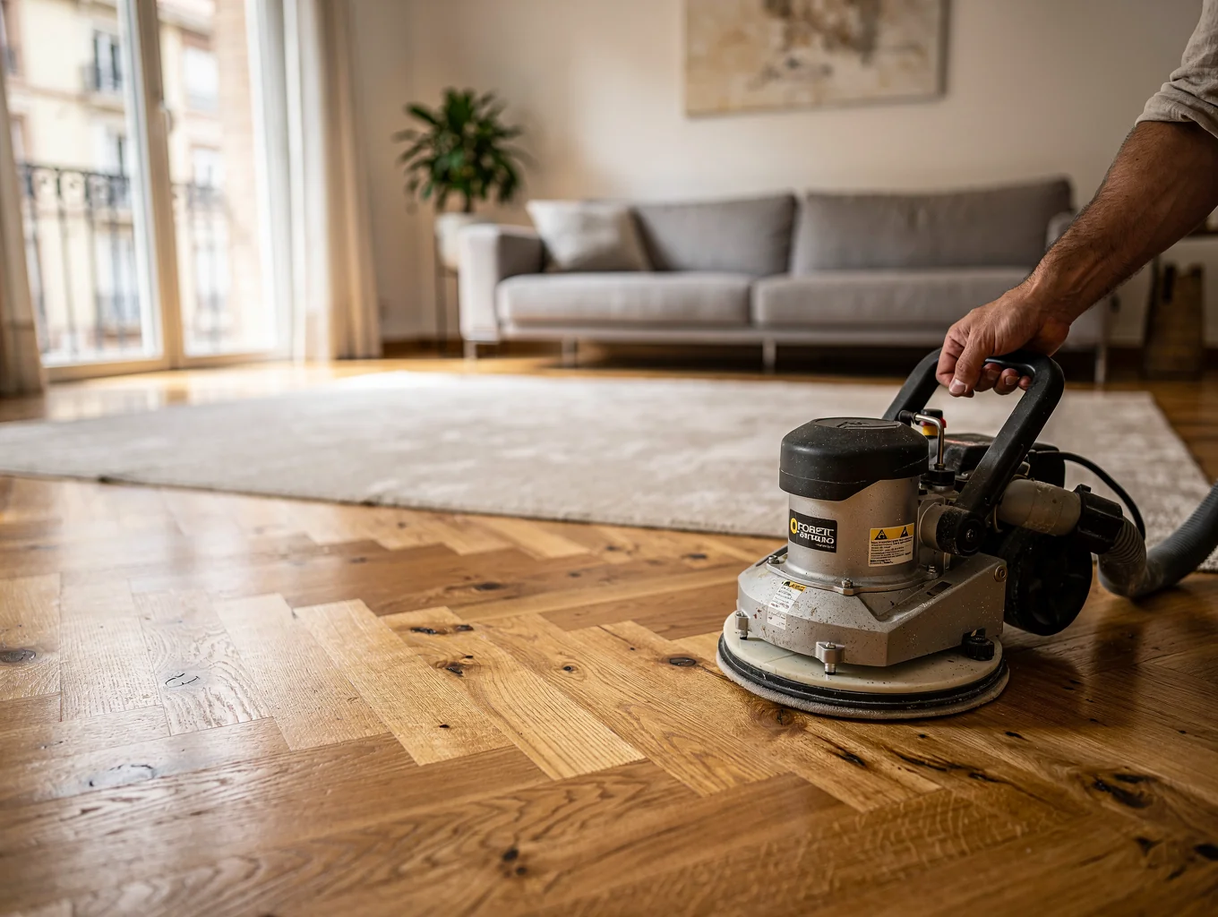 Trabajos de instalación y restauración de parquet realizados por Parquet L&G en Madrid - Roble en espiga