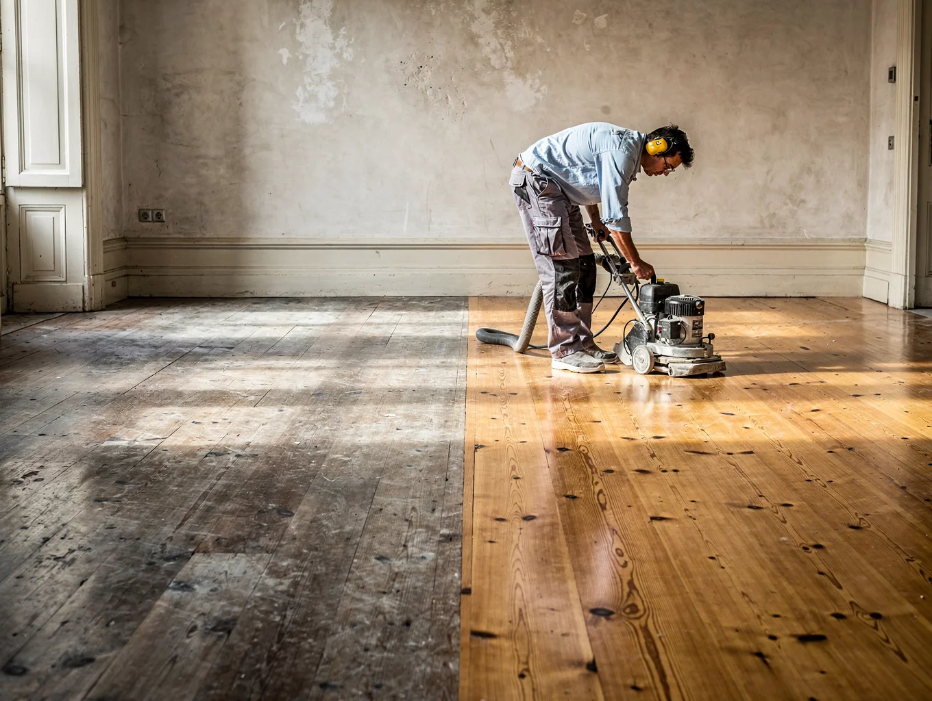 Trabajos de instalación y restauración de parquet realizados por Parquet L&G en Madrid - Pino melis recuperado