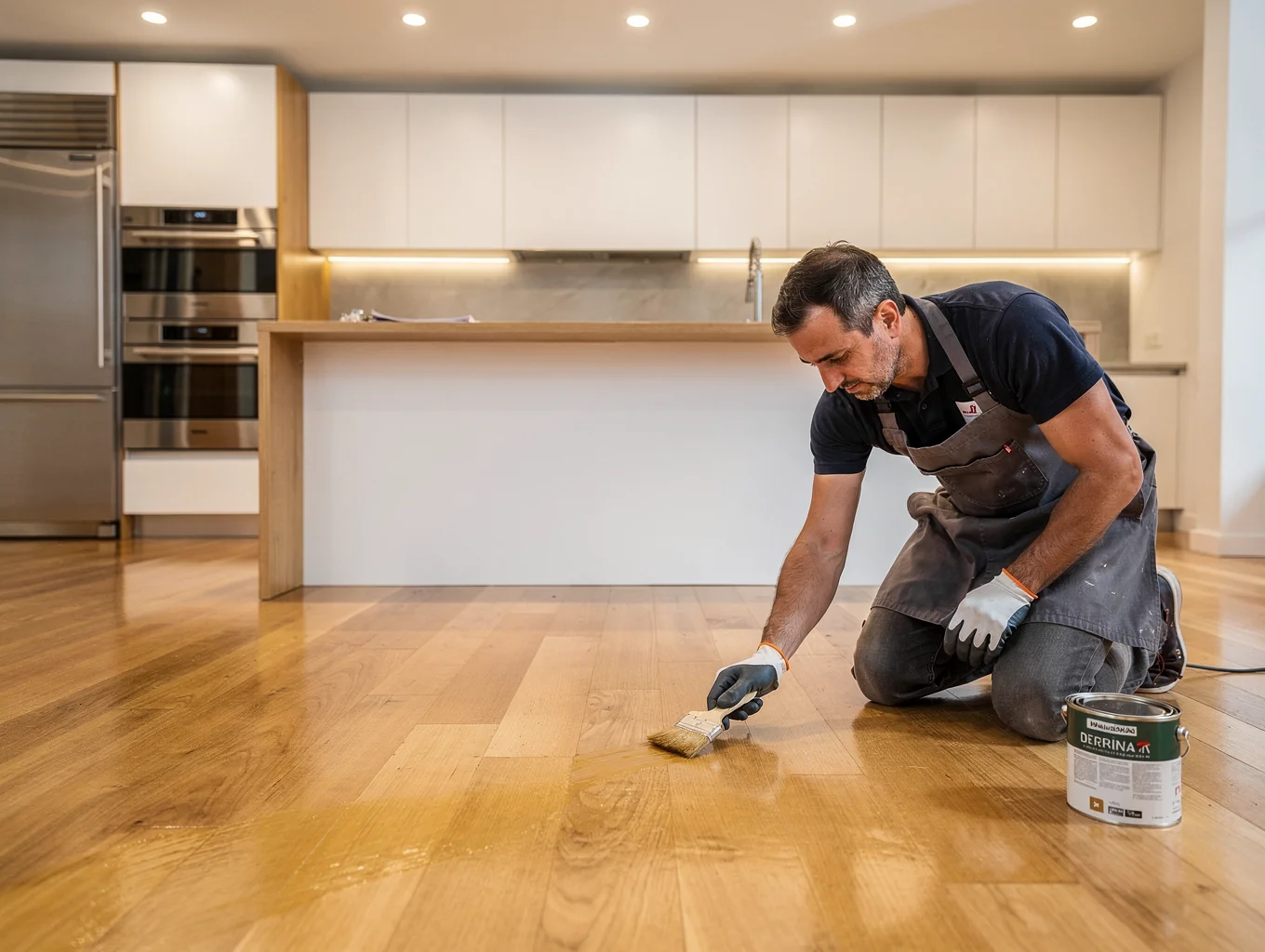 Trabajos de instalación y restauración de parquet realizados por Parquet L&G en Madrid - Barnizado satinado de alta resistencia